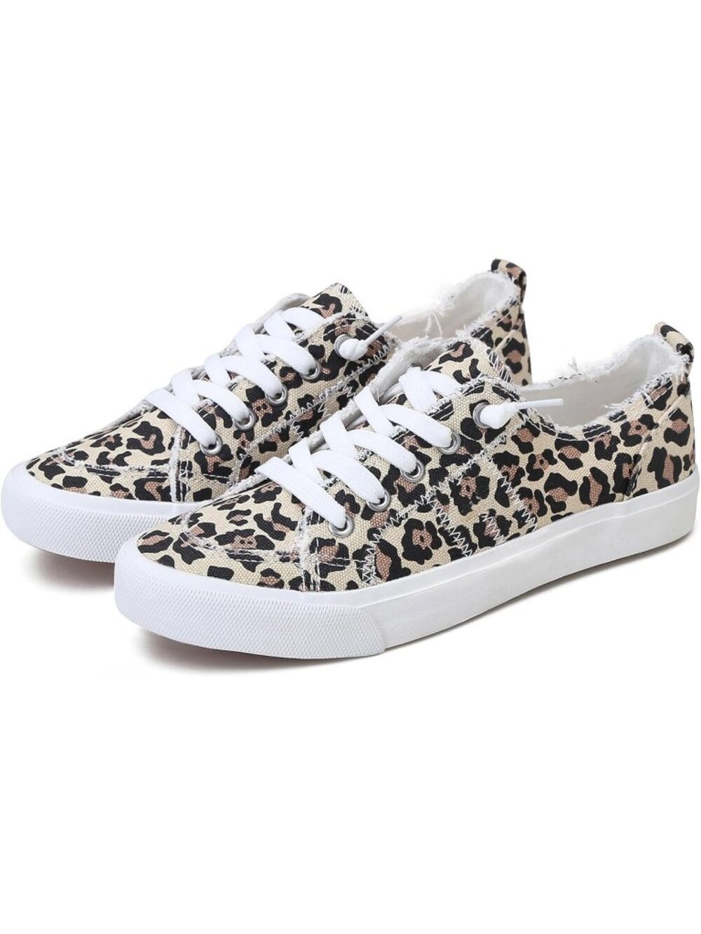 Women's Leopard Play Fashion Sneakers Washed and Leopard Canvas Slip Shoes